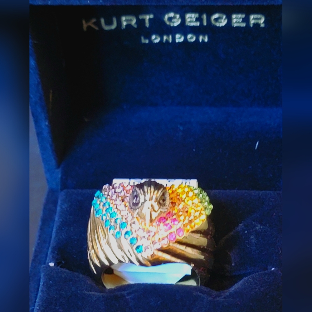 NWT KURT GEIGER LONDON RAINBOW HEART EAGLE HEAD COCKTAIL RING 8 - Picture 10 of 11